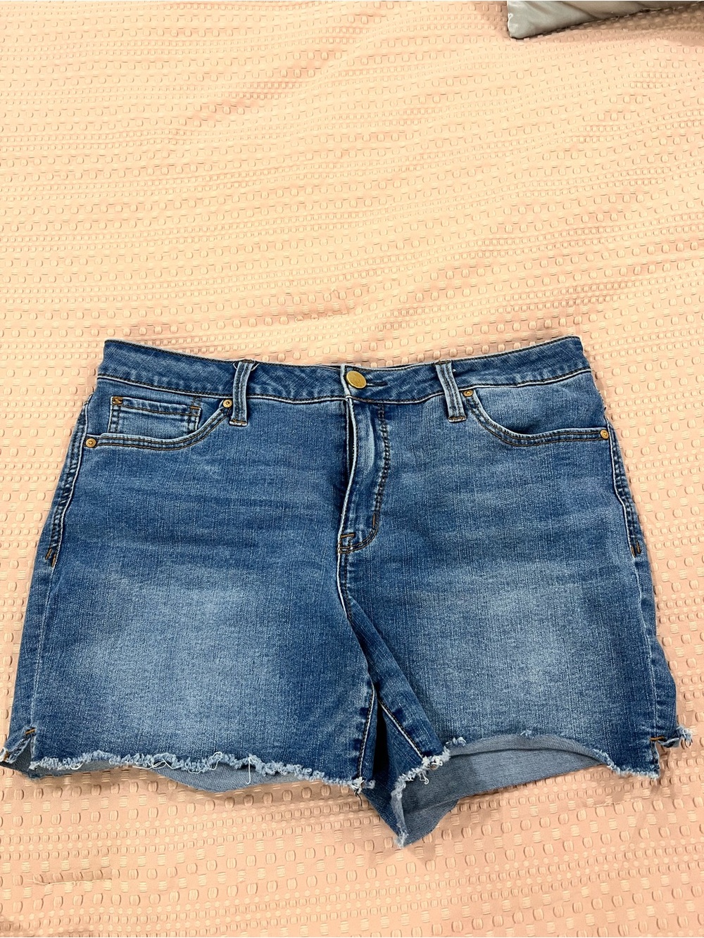 Seven7, Blue Denim Jean Shorts with raw hem